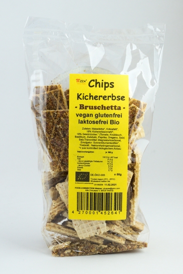 Kichererbsen - Chips / Bruschetta -vegan, Bio, ohne Gluten, Laktose, Ei u. Hefe 50g